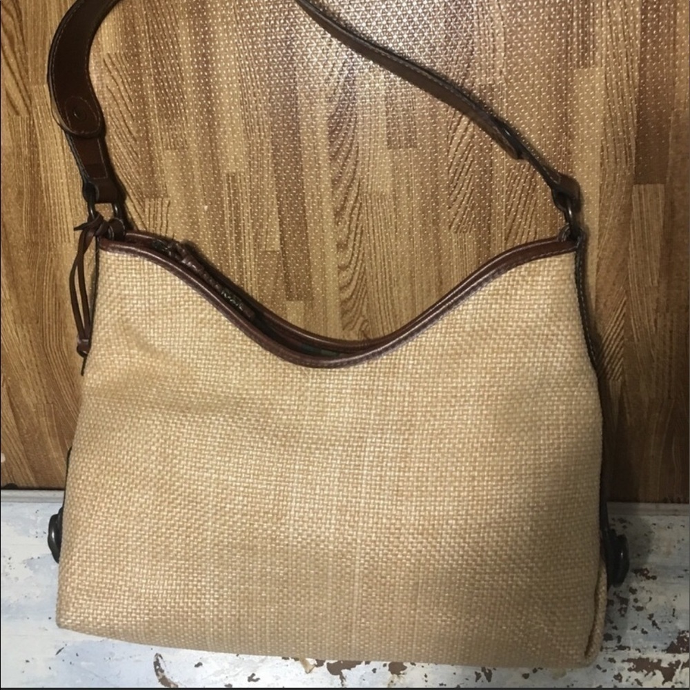 Fossil woven with leather trim hobo